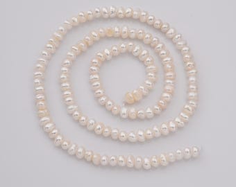 Natural Freshwater Pearl Button Rondelle Genuine Freshwater Pearl Beads Natural Grade 6A Genuine Pearls for Jewelry Making 4mm FWP067