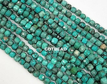 Natural Green Turquoise Gemstone Loose Beads Cube Shape, Turquoise Gemstone Bead, Green Jewelry, Full Strand 15.5", 5x5mm,  7x7mm, TUQ001