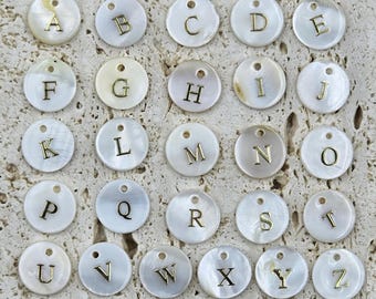 Shell Bead Initial Letter with Gold Inlay - Perfect for DIY Jewelry Making Personalized Jewelry Charms Mother of Pearl Initial Charms CP2138
