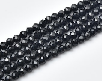 Black Spinel Faceted Round Beads 4mm 3mm 2mm Natural Genuine Opaque Gemstone Full Strand PRP1252