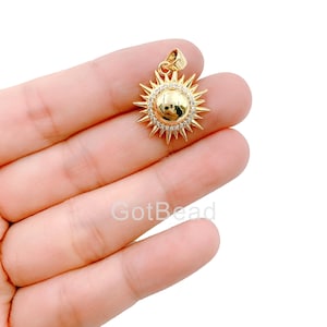Sun CZ Micro Pave Charm Pendant, 24K Gold Filled  Sun Charm, Sun Pendant, Sun Necklace, Charm Necklace, Charm, Pendant, 19mm, CP1056