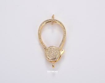 Chiusura a moschettone con micro pavé di zirconi cubici, chiusura a moschettone, chiusura per collana, chiusura per bracciale, zirconia cubica, 40 x 22 mm, CL233-A416