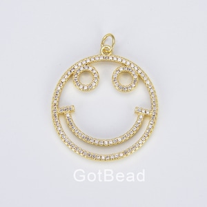 Ciondolo faccia felice riempito in oro 18 carati, ciondolo Emoji, ciondolo con ciondolo sorriso in oro Ciondoli faccina sorridente per fornitura di braccialetti per orecchini collana, CP1446