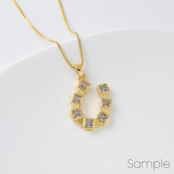 Gold Filled Dainty Horseshoe Pendant, CZ Cubic Pave Horse Shoe