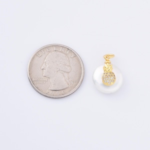 Freshwater Pearl Pineapple Charm CZ Pave Pendant, Pineapple Charm, Pineapple Pendant, Pineapple Necklace, Charm, 12mm, CP874