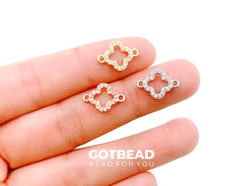Gold Filled Four Leaf Clover Charm Connector, CZ Micro Pave Clover Link Connector for Bracelet Necklace Earrings Jewelry, 14x10mm, CN012