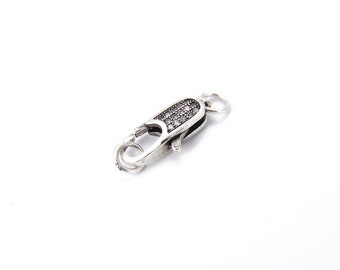 Antique Silver 15mm Lobster Clasp CZ Micro Pave, Silver Lobster Claw Clasp, Carabiner Clasp, Clasps Buckle, 20x8mm, CL357-A1112