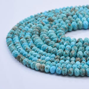 AAA Natürlicher Türkis 8 x 6 mm 6 x 4 mm facettierte runde Perlen Echtes Blau Grün Micro facettiert geschliffener Edelstein 15,5 &quot;Strang, TUQ071