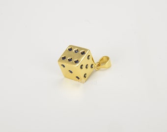 Ciondolo a forma di dado in oro 24 carati, ciondolo a forma di dado portafortuna in oro, per collana, bracciale, orecchini, CP1342