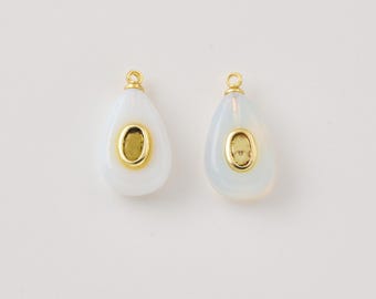 Gold Filled Opalite Teardrop Charm with Peridot CZ, Opalite Gemstone Pendant, Pear Drop Necklace Bracelet Charm DIY Jewelry, CP2488