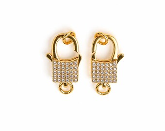 1pc Cubic Zirconia CZ Micro Pave Enhancer Lobster Clasp| Square Body | 22x10mm | CL307