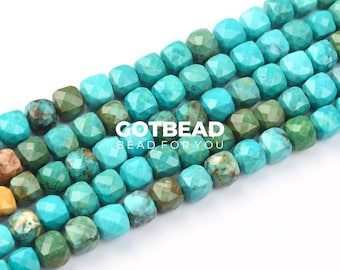 Genuine Turquoise Natural Faceted Cube Cut Real Blue Green Gemstone Grade AAA Beads 15.5" Full Strand 6x6mm TUQ001