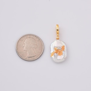 Gold Filled Rectangle Baroque Pearl Pendant with Gold Flakes, Irregular Freshwater Pearl Charm for DIY Jewelry Making, Gift for Her, CP2242