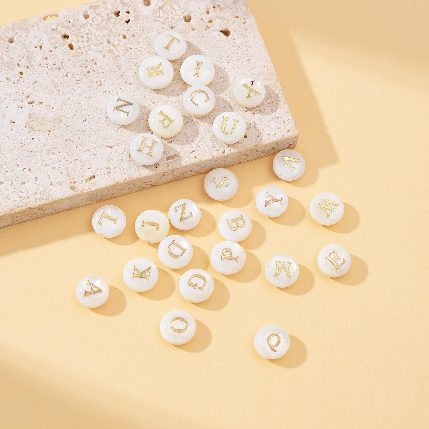 Dainty Freshwater Pearl Initial Letter Beads, MOP Alphabet Beads, Natural Shell Initial Beads, Personalized Initial Charms, BD174