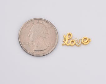Gold Filled Love Connector Charm with Pave CZ, Script Word Pendant for DIY Jewelry Making, Bracelet Necklace Connector Supply, CN491