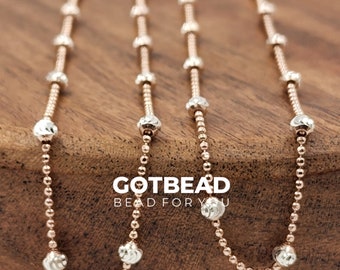 Rose Rhodium Diamond Sterling Silver, Sterling Silver Diamond Cut Bead Necklace, 18" or 24" Ready to Use Chain Necklace, SS008