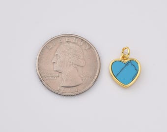 Charm coeur rempli d'or, petit pendentif en pierre coeur turquoise pour la fabrication de bijoux de collier bricolage, bijoux cadeau amour bleu délicat, CP2252