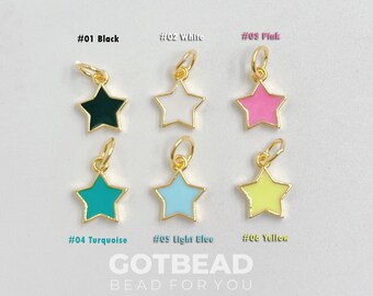 Enamel Star Charm Pendant, Turquoise Light Blue Black 18K Gold Filled Star Pendant, Enamel Charm for Necklace Bracelet Earrings, 8mm, CP1103