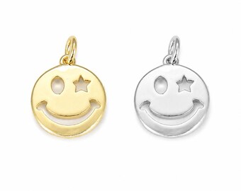 Gold Filled Smiley Face Charm, Happy Face Pendant, Cute Smile Charm, Enamel Jewelry Making Supply, Necklace Charm, Jewelry Gift, CP1423