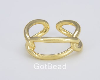 Anillo de cadena de oro de 18K, anillo de novio, apilador de anillos de oro, regalo de mejores amigos, anillo de apilamiento, anillo ajustable de anillo de cadena abierta, RG050
