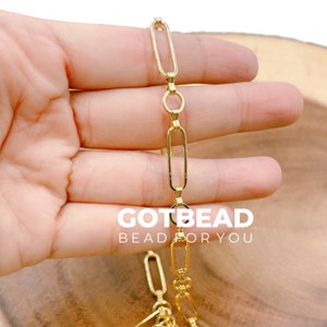 18K Gold Rolo Cable Paperclip Chain by Foot, Link Cable Elongate Chain by Foot, Wholesale bulk Roll Chain Jewelry Making 20x6mm CH231