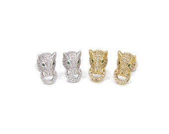 Panther CZ Micro Pave 18k Gold Push Back Ohrringe, Leopard Ohrringe, Katzen Ohrringe, Jaguar Ohrringe, Panther Ohrringe, 14 x 8 mm, ER088