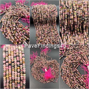 AAA Micro Faceted Natural Pink Tourmaline Faceted 2.5x2mm Round Beads Diamond Cut Gemstone 15.5" Strand, PRP661#10