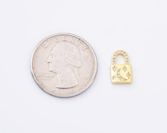 Charm cadenas étoile et lune, cadenas céleste rempli d'or 24 carats, pendentif breloque cz micro pavé, breloque cadenas, breloque cadenas, 12 x 7 mm, CP1048