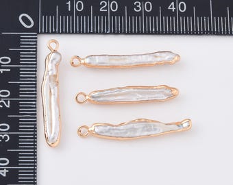 Long Stick Baroque Freshwater Pearl Charm, Gold Filled Irregular Pendant for DIY Necklace Bracelet Jewelry Making, Pearl Pendant, CP2326
