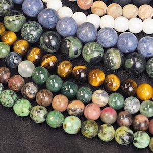 Natural Mixed Stone Bead, 4-8mm Round Bead Natural Mixed Light Color, Dark Color, Matte, Shiny, Facetede Gemstone Bead 15.5” Strand, MGEMS01