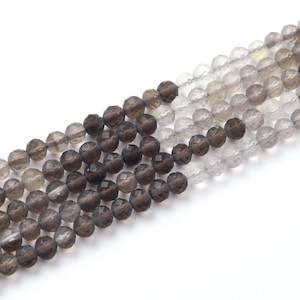 4mm Smoky Quartz Round Faceted Genuine Gemstone Beads High Quality Micro Crystal Beads 15.5&quot; Full Strand for Jewelry Making PRP1055