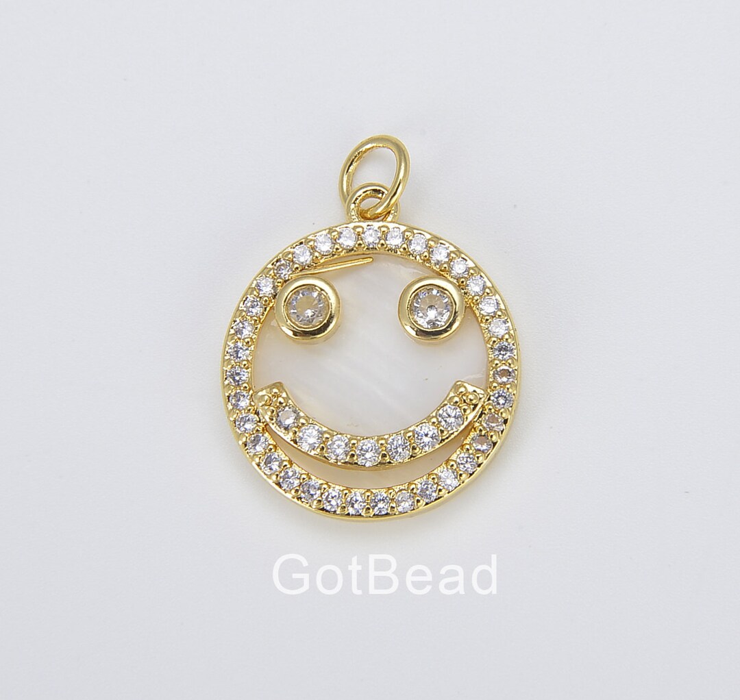18K Gold Filled Micro Pave Charm Dainty Happy Smile Pendant Gold