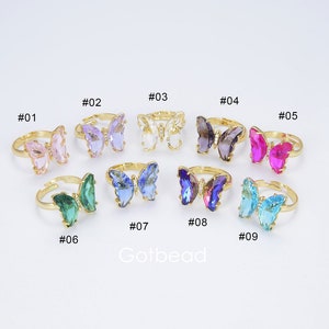 18K Gold  Butterfly Ring Adjustable Ring Colorful Red Pink Purple Green Blue Butterfly Rings for Valentine Gift Jewelry, RG017