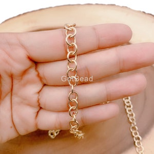 14K Gold Rolo Cable Chain by Yard, Gold  Cable Rolo Chain by Foot, Wholesale bulk Roll Chain for Jewelry Making, 7mm, CH139
