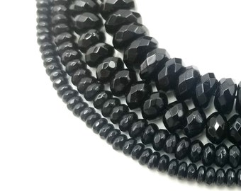 Faceted Black Onyx Rondelle Beads 15.5" Full Strand up to 10mm GRN455