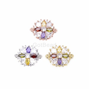 Gold Filled CZ Flower Connector Charm, Micro Pave Flower Pendant for Bracelet or Necklace, Cubic Zirconia Floral Link | CN259
