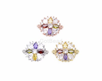 Zirconium connecteur fleur rempli d'or, pendentif fleur micro pavé pour bracelet ou collier, lien floral zircone cubique | CN259