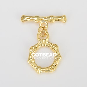 Gold Bamboo Toggle Clasp with Jump Ring, Gold OT Clasp for Jewelry Making Supply, Bamboo Design Clasp, 27x21mm, CL507
