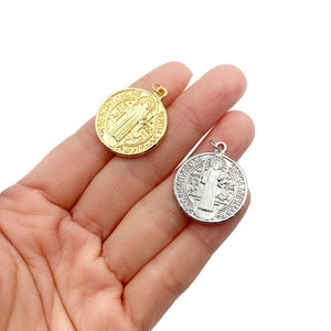 18K Gold Filled  St Benedict Medal, St Benedict Pendant, St Benedict Bracelet, Christian Charms, Gold  Medallion, DIY,  29x25mm, CP508