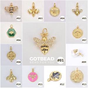 Ciondolo ape riempito in oro 18 carati, ciondolo ape in oro, ciondolo ape in zirconia cubica, ciondolo ape mosca, ciondolo ape regina, CP_Batch69