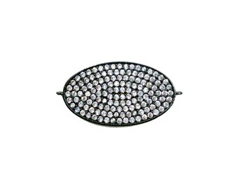 Gold Filled Black Oval CZ Connector, Micro Pave Oval Charm for Bracelet or Necklace Making, Cubic Zirconia, 35x16mm | CN104