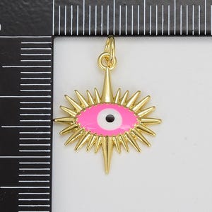 Gold Filled Enamel Evil Eye Sun Pendant Sunshine, Sun Ray, Sunburst Charm Jewelry Making Supply Necklace Bracelet 23x18mm, CP1627