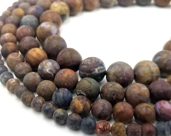 Natural Frosted Matte Pietersite Beads Round Loose Gemstone for DIY Jewelry Making 15.5" Full Strand 6mm - 12mm, GRN454