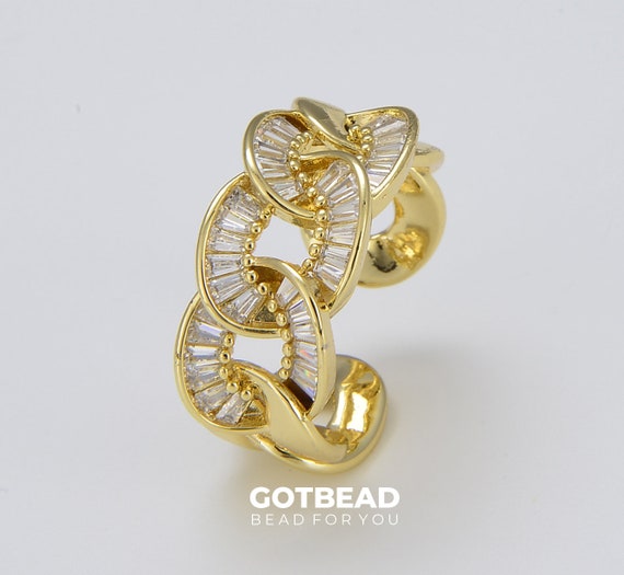 Cuban Chain Link Ring, Open Adjustable 18K Gold Curb Ring Chunky 