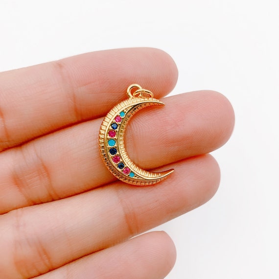 22k Gold Filled Crescent Moon Charm CZ Micro Pave, Crescent Moon