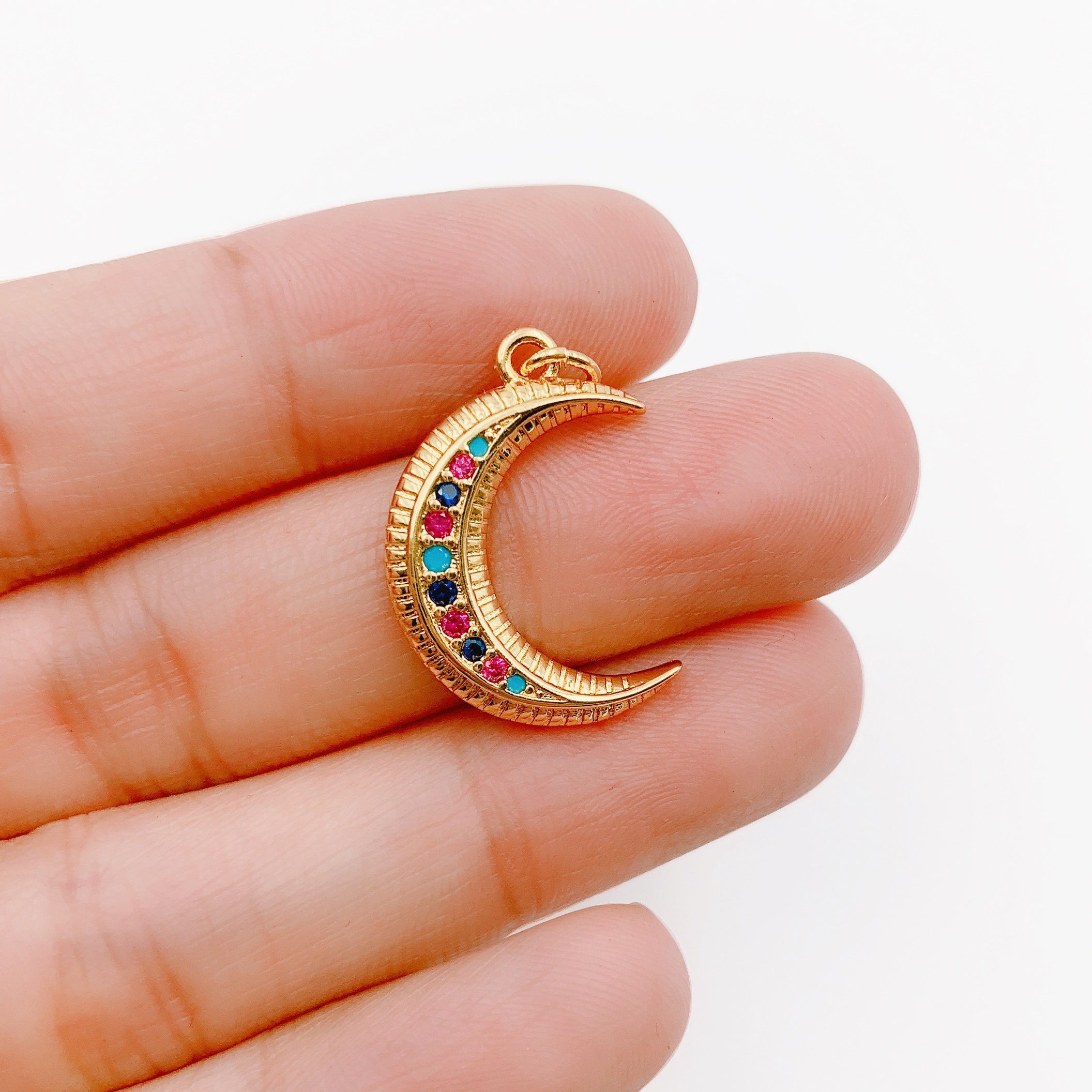 22k Gold Filled Crescent Moon Charm CZ Micro Pave, Crescent Moon