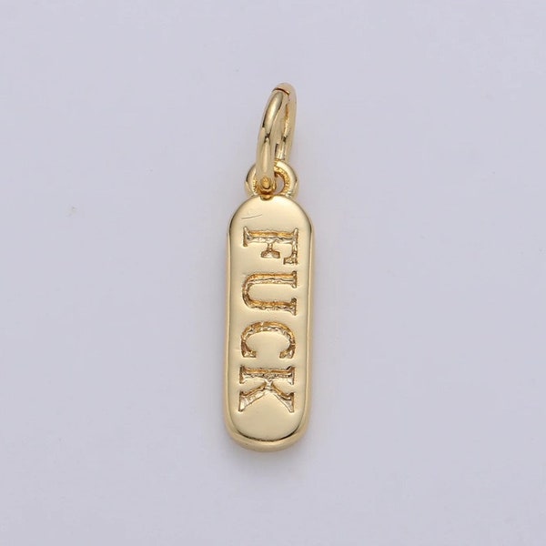 Delicado colgante de barra de píldora de oro, dije con palabras chapadas en oro FCUK, accesorio para pulseras, collares, pendientes y bisutería, 5 x 18 mm CP1224