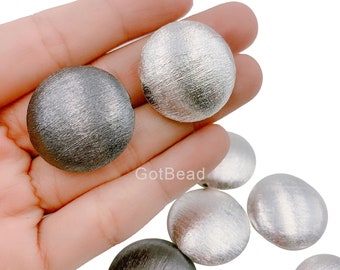 Perline piattino placcato argento/nero, perline spazzolate con foro laterale grande, perline d'argento grandi, perline a forma di moneta, perline d'argento piatte per gioielli, SP073