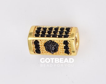 Lion Head/Anchor Bead Tube Spacer Bead Black CZ Pave Tube Spacer Beads for Men/Women Jewelry Making 14mm BD072