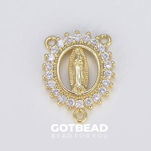 Virgin Mary Miraculous Medal Rosary Centerpiece, 18K Gold  Virgin Mary, Our Lady Of Guadalupe Connector, Rosary Making Supply, CN403